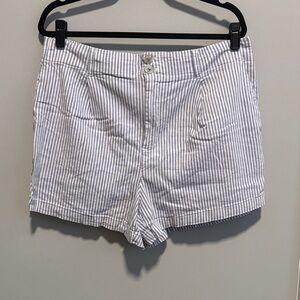 LC Lauren Conrad Blue and White Striped High Waist Shorts with Elastic Waistband